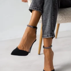 Γόβες σατέν με Strass μπαρέτα Tfp - Μαύρο