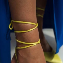 Γόβες σατέν με κορδόνια Tfp - Λεμονί -Γόβες Εκπτώσεις goves saten tfp me kordonia 100656 k39u