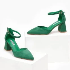 The Fashion Project Γόβες Suede ανοιχτές με μπαρέτα - Πράσινο -Γόβες Εκπτώσεις goves suede anoixtes me mpareta 107153 llss