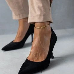 The Fashion Project Γόβες Suede με λεπτό τακούνι - Μαύρο -Γόβες Εκπτώσεις goves suede me lepto takouni 106657 72u6