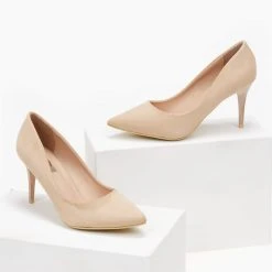 The Fashion Project Γόβες Suede μυτερές - Μπεζ -Γόβες Εκπτώσεις goves suede muteres me lepto takouni 107049 3boj