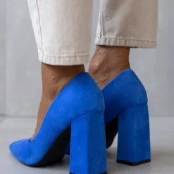 The Fashion Project Γόβες Suede με ντυμένο τακούνι - Μπλε -Γόβες Εκπτώσεις goves suede muteres me ntumeno takouni 105543 3ovg 1