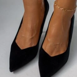 The Fashion Project Γόβες μυτερές βελουτέ - Μαύρο -Γόβες Εκπτώσεις goves veloute me metalliko takouni 107144 f930 1