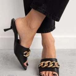 The Fashion Project Mules καρέ με αλυσίδα - Μαύρο -Γόβες Εκπτώσεις kare mules me xamilo takouni 92980 t8t6