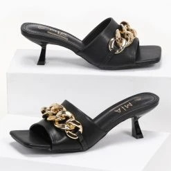 The Fashion Project Mules καρέ με αλυσίδα - Μαύρο -Γόβες Εκπτώσεις kare mules me xamilo takouni 92980 x8kh