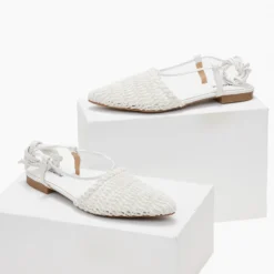 The Fashion Project Μπαλαρίνες με πλεκτό σχέδιο και κορδόνια - Λευκό -Γόβες Εκπτώσεις mpalarines me plekto sxedio kai kordonia 103388 6ojx