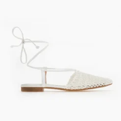 The Fashion Project Μπαλαρίνες με πλεκτό σχέδιο και κορδόνια - Λευκό