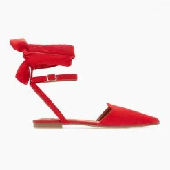 The Fashion Project Μπαλαρίνες Suede με Lace Up δέσιμο - Κόκκινο -Γόβες Εκπτώσεις mpalarines suede me lace up desimo 103384 hpgv
