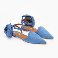 The Fashion Project Μπαλαρίνες Suede με Lace Up δέσιμο - Γαλάζιο -Γόβες Εκπτώσεις mpalarines suede me lace up desimo 103385 fbdw