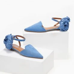 The Fashion Project Μπαλαρίνες Suede με Lace Up δέσιμο - Γαλάζιο -Γόβες Εκπτώσεις mpalarines suede me lace up desimo 103385 iyyt