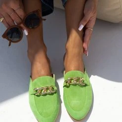 Mules καστόρινα με αλυσίδα Estil - Πράσινο -Γόβες Εκπτώσεις mules estil kastorina me alusida 103677 0cvi