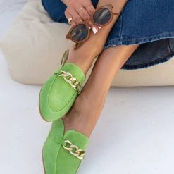 Mules καστόρινα με αλυσίδα Estil - Πράσινο