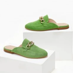Mules καστόρινα με αλυσίδα Estil - Πράσινο -Γόβες Εκπτώσεις mules estil kastorina me alusida 103677 zdl5