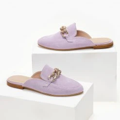 Mules καστόρινα με αλυσίδα Estil - Λιλά -Γόβες Εκπτώσεις mules estil kastorina me alusida 103678 8087