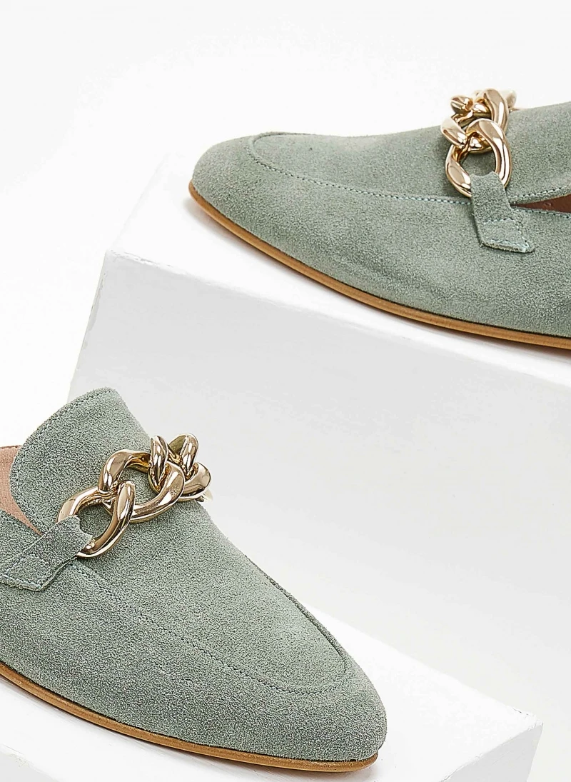 Mules καστόρινα με αλυσίδα Estil - Μέντα 3 Mules καστόρινα με αλυσίδα Estil - Μέντα - Image 3