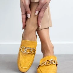 The Fashion Project Mules φλατ με Pattern κροκό - Μουσταρδί -Γόβες Εκπτώσεις mules flat me pattern kroko 100359 gl5d