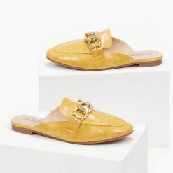 The Fashion Project Mules φλατ με Pattern κροκό - Μουσταρδί -Γόβες Εκπτώσεις mules flat me pattern kroko 100359 km85