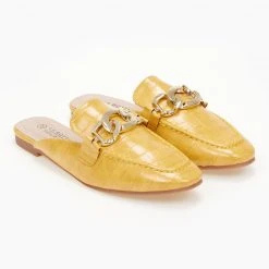 The Fashion Project Mules φλατ με Pattern κροκό - Μουσταρδί -Γόβες Εκπτώσεις mules flat me pattern kroko 100359 xae3