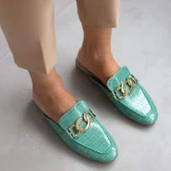 The Fashion Project Mules φλατ με Pattern κροκό - Μέντα -Γόβες Εκπτώσεις mules flat me pattern kroko 100360 hivd