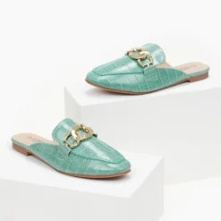 The Fashion Project Mules φλατ με Pattern κροκό - Μέντα -Γόβες Εκπτώσεις mules flat me pattern kroko 100360 r69m