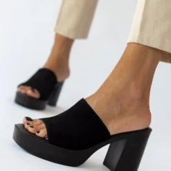 Mules καστόρινα με φαρδιά φάσα Tfp - Μαύρο -Γόβες Εκπτώσεις mules kastorina tfp me fardia fasa 101691 38p6