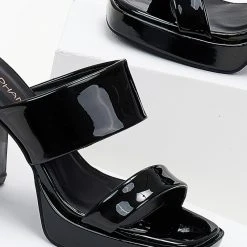 The Fashion Project Mules λουστρίνι με ιδιαίτερο τακούνι - Μαύρο -Γόβες Εκπτώσεις mules loustrini me idiaitero takouni 104242 i519