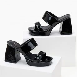 The Fashion Project Mules λουστρίνι με ιδιαίτερο τακούνι - Μαύρο -Γόβες Εκπτώσεις mules loustrini me idiaitero takouni 104242 ou1j