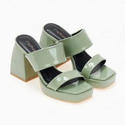 The Fashion Project Mules λουστρίνι με ιδιαίτερο τακούνι - Χακί -Γόβες Εκπτώσεις mules loustrini me idiaitero takouni 104245 p9ya