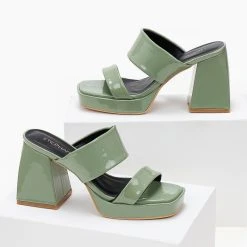 The Fashion Project Mules λουστρίνι με ιδιαίτερο τακούνι - Χακί -Γόβες Εκπτώσεις mules loustrini me idiaitero takouni 104245 pwm4