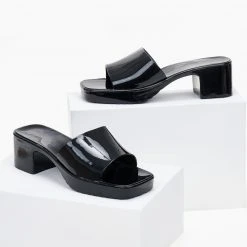 The Fashion Project Mules σε καρέ γραμμή - Μαύρο -Γόβες Εκπτώσεις mules loustrini se kare grammi 101084 iru2