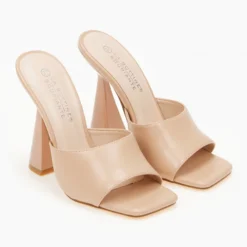 The Fashion Project Mules με γυαλιστερό τακούνι καμπάνα - Nude -Γόβες Εκπτώσεις mules me gualistero takouni kampana 100323 9940
