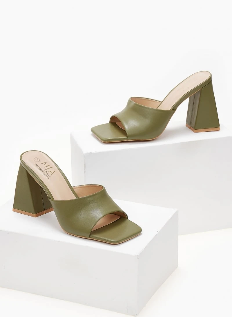 The Fashion Project Mules με ιδιαίτερο τακούνι - Λαδί 3 The Fashion Project Mules με ιδιαίτερο τακούνι - Λαδί - Image 3