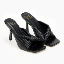 The Fashion Project Mules με καπιτονέ σχέδιο - Μαύρο -Γόβες Εκπτώσεις mules me kapitone sxedio 99799 utkd