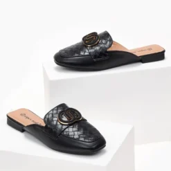 The Fashion Project Mules Flat με πλεκτό Pattern - Μαύρο -Γόβες Εκπτώσεις mules me plekto pattern 101785 0ctc