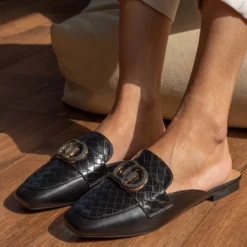 The Fashion Project Mules Flat με πλεκτό Pattern - Μαύρο -Γόβες Εκπτώσεις mules me plekto pattern 101785 5xrr