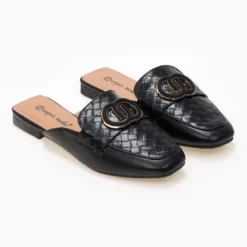 The Fashion Project Mules Flat με πλεκτό Pattern - Μαύρο -Γόβες Εκπτώσεις mules me plekto pattern 101785 s7o3