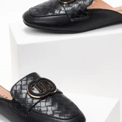 The Fashion Project Mules Flat με πλεκτό Pattern - Μαύρο -Γόβες Εκπτώσεις mules me plekto pattern 101785 tydl