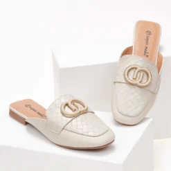 The Fashion Project Mules Flat με πλεκτό Pattern - Μπεζ -Γόβες Εκπτώσεις mules me plekto pattern 101786 v662