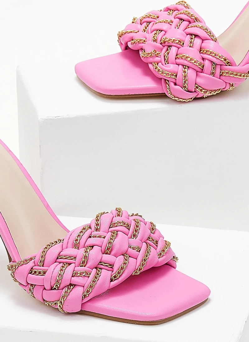 The Fashion Project Mules με πλεκτό σχέδιο και αλυσίδες - Φούξια 6 The Fashion Project Mules με πλεκτό σχέδιο και αλυσίδες - Φούξια - Image 6