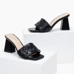 The Fashion Project Mules με πλεκτό σχέδιο στη φάσα - Μαύρο -Γόβες Εκπτώσεις mules me plekto sxedio sti fasa 100838 7r68