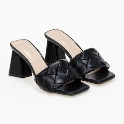 The Fashion Project Mules με πλεκτό σχέδιο στη φάσα - Μαύρο -Γόβες Εκπτώσεις mules me plekto sxedio sti fasa 100838 u7ft