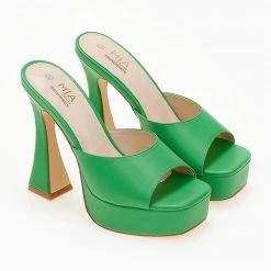 The Fashion Project Mules με τακούνι καμπάνα - Πράσινο -Γόβες Εκπτώσεις mules me takouni kampana 103600 aiw7