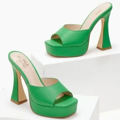 The Fashion Project Mules με τακούνι καμπάνα - Πράσινο -Γόβες Εκπτώσεις mules me takouni kampana 103600 dxxk