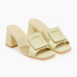 The Fashion Project Mules με τετράγωνη αγκράφα - Λαχανί -Γόβες Εκπτώσεις mules me tetragwni agkrafa 101471 j60t