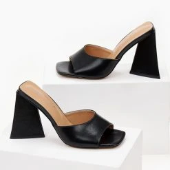 The Fashion Project Mules με τρίγωνο τακούνι - Μαύρο -Γόβες Εκπτώσεις mules me trigwno takouni 102792 2ril