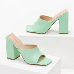 The Fashion Project Mules με χοντρό τακούνι - Μέντα -Γόβες Εκπτώσεις mules me xontro takouni 102631 l3ph