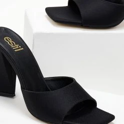 Mules σατέν σε καρέ γραμμή Estil - Μαύρο -Γόβες Εκπτώσεις mules saten estil se kare grammi 103664 bjp9