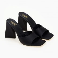 Mules σατέν σε καρέ γραμμή Estil - Μαύρο -Γόβες Εκπτώσεις mules saten estil se kare grammi 103664 ks5t