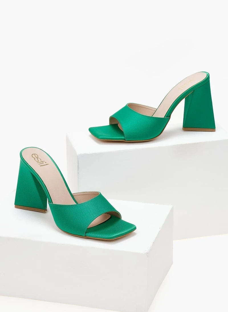 Mules σατέν σε καρέ γραμμή Estil - Πράσινο 5 Mules σατέν σε καρέ γραμμή Estil - Πράσινο - Image 5