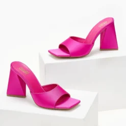 Mules σατέν σε καρέ γραμμή Estil - Φούξια -Γόβες Εκπτώσεις mules saten estil se kare grammi 103666 gikg